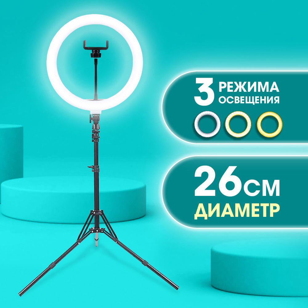 Кольцевая лампа со штативом LED (26 см) для селфи световое кольцо /  Светодиодная лампа для телефона WALKER WLR-2610 для видео и селфи - купить  с доставкой по выгодным ценам в интернет-магазине OZON (296654316)