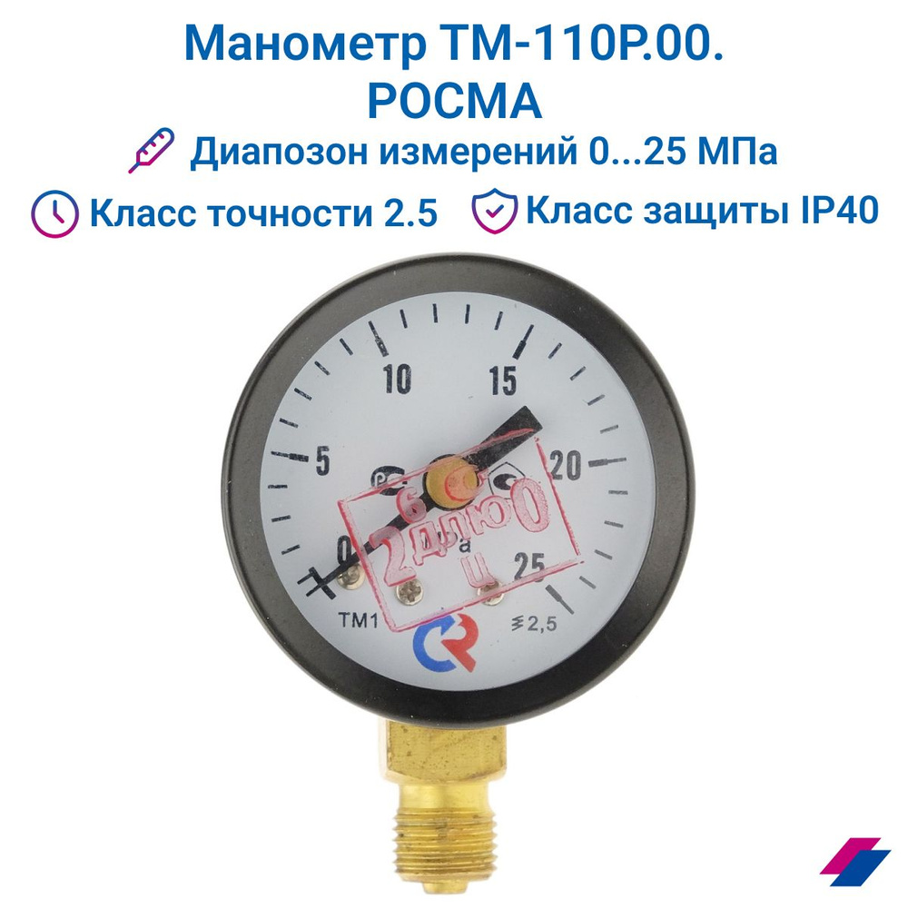 Манометр ТМ-110Р.00 (0...25 МПа) М10х1: класс точности-2,5 РОСМА #1