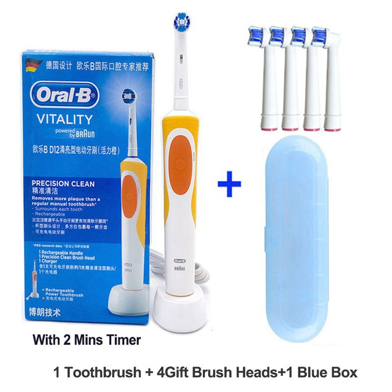 Oral-B Электрическая зубная щетка 1 зубная щетка 1 коробка 4 подарочные насадки, оранжевый, синий  #1