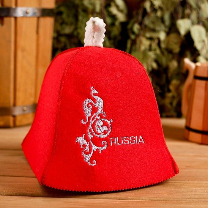 Колпак для бани шапка "Russia" красная #1