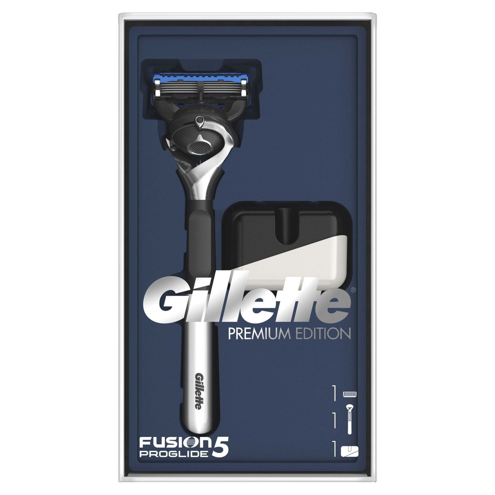 Подарочный набор Gillette Бритва Fusion5 ProGlide, с эксклюзивной хромированной ручкой для мужчин, подставка #1