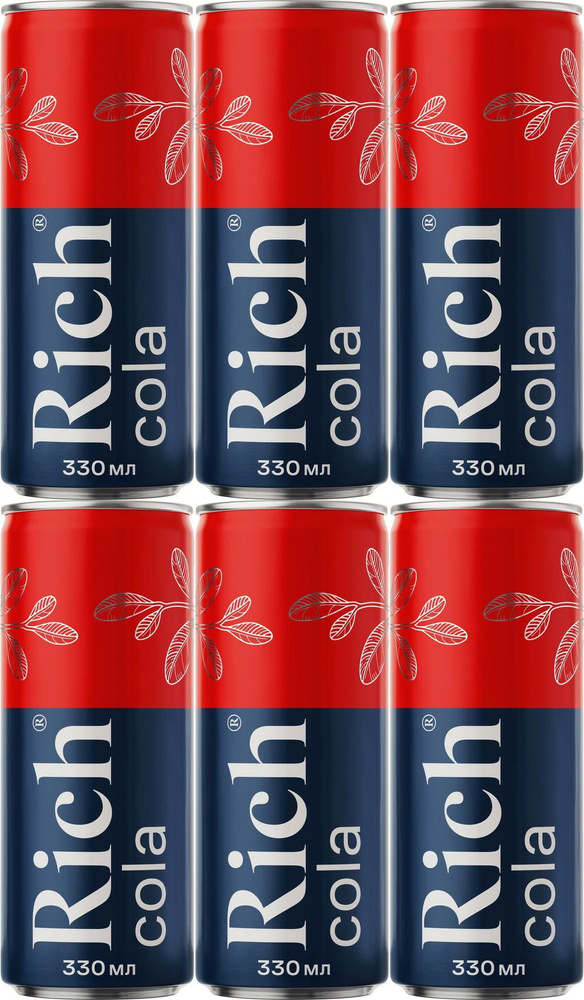 Газированный напиток Rich Cola 0,33 л, комплект: 6 упаковок по 330 мл ...