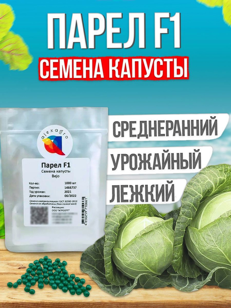 ПАРЕЛ F1 семена капусты белокочанной, 1000 шт (Bejo / ALEXAGRO). Высокоурожайный, ранний гибрид для открытого #1