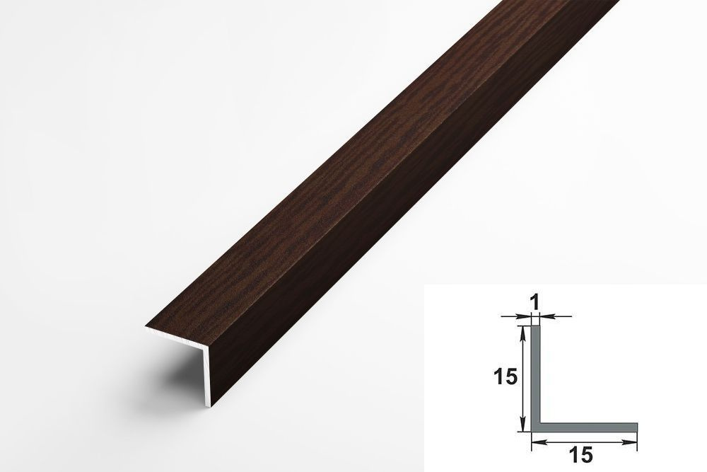 Уголок алюминиевый 15x15 мм, длина 2,7 м, профиль угловой внешний Лука УП 04-27, декор Дуб венге 095 #1