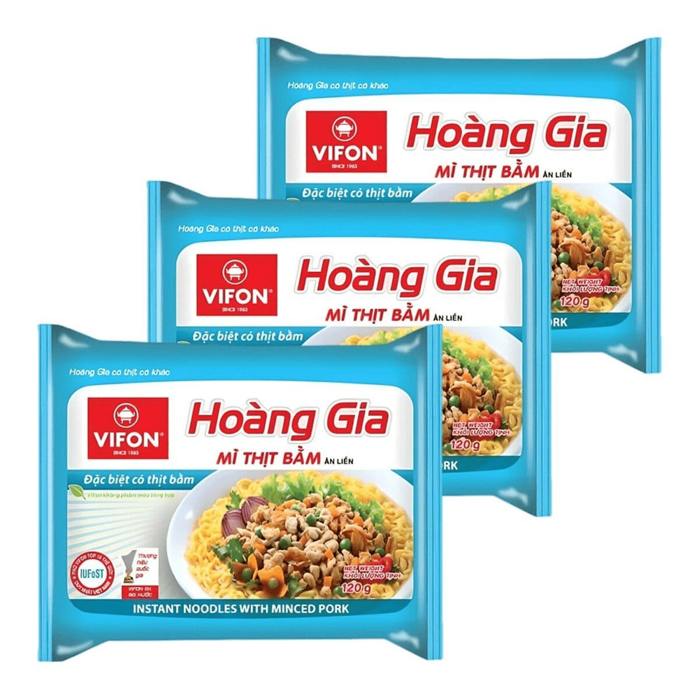 Лапша быстрого приготовления пшеничная Hoang gia со вкусом свинины Vifon, пачка 120 г х 3 шт  #1