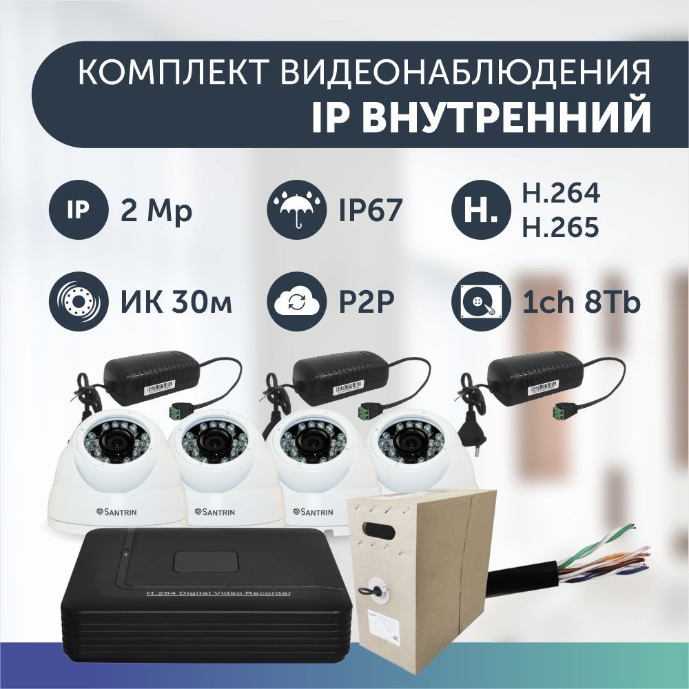 Система видеонаблюдения Santrin ЭТ Комплекты видеонаблюдения внутренний IP  1920×1080 Full HD - купить по низким ценам в интернет-магазине OZON  (674117633)