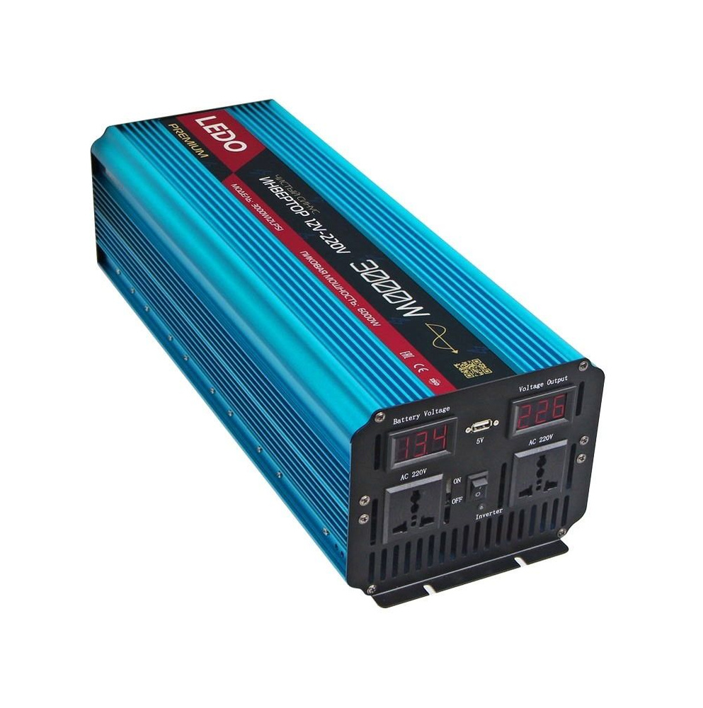 Инвертор автомобильный 12-220V 3000W, чистый синус. Автомобильный  преобразователь напряжения с 12 на 220 вольт.