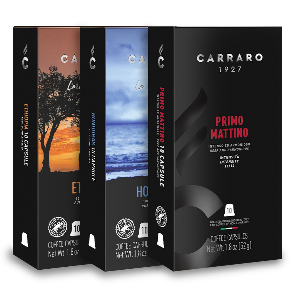 Набор Carraro Primo Mattino + Ethiopia + Honduras кофе в капсулах для ...