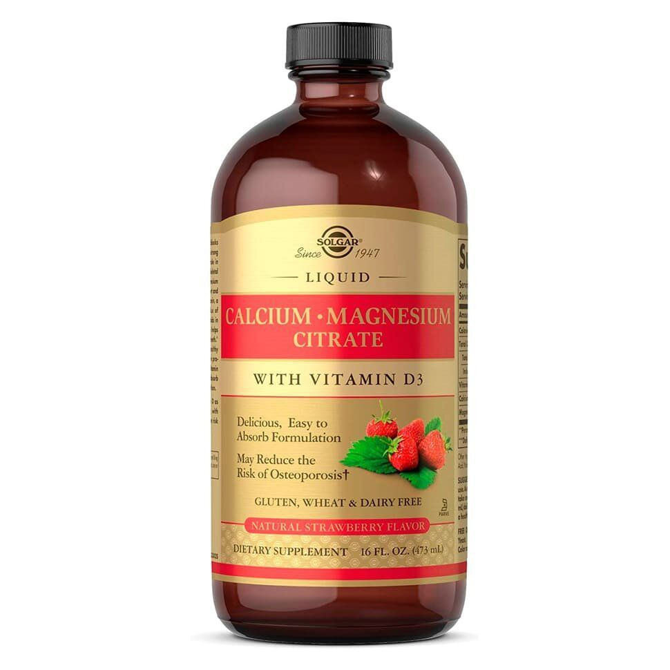 Solgar Calcium Magnesium Citrate Liquid with Vitamin D3, Клубника, 473