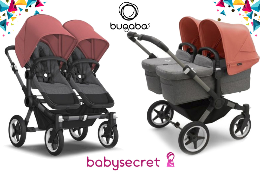 Детская коляска 2 в 1 для двойни Bugaboo Donkey5 Twin шасси Graphite (Grey Melange/Sunrise Red)  #1