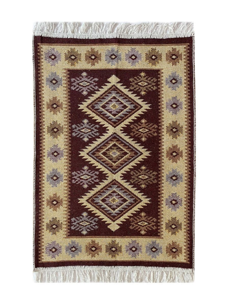 Коврик комнатный двусторонний Kilim Usak из хлопка 50х80 коричневый бежевый  #1