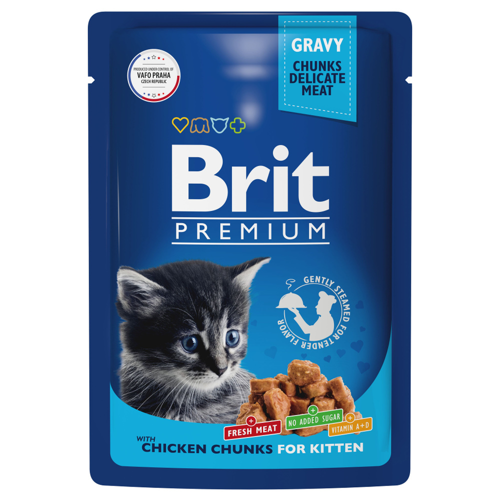 Влажный корм Brit Premium для котят (кусочки в соусе) с курицей, 85 г.  #1