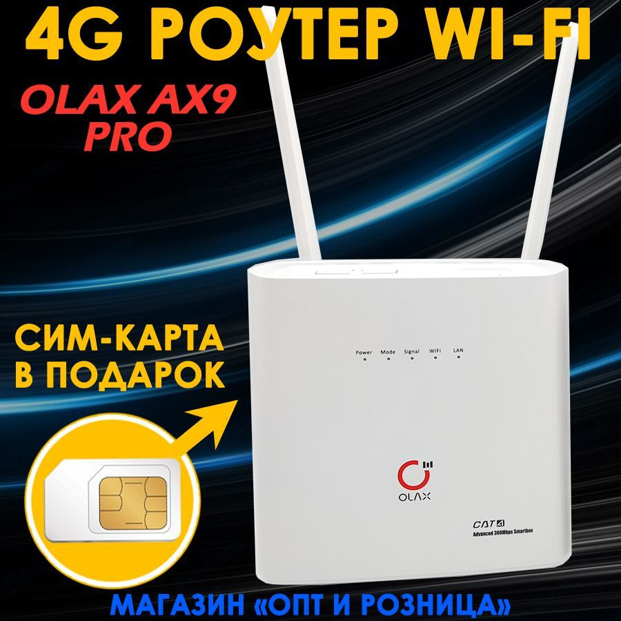 4G РОУТЕР WIFI Olax AX9 Pro С СИМ-КАРТОЙ В ПОДАРОК. РАЗБЛОКИРОВАННЫЙ. С  антеннами 2*5dBi