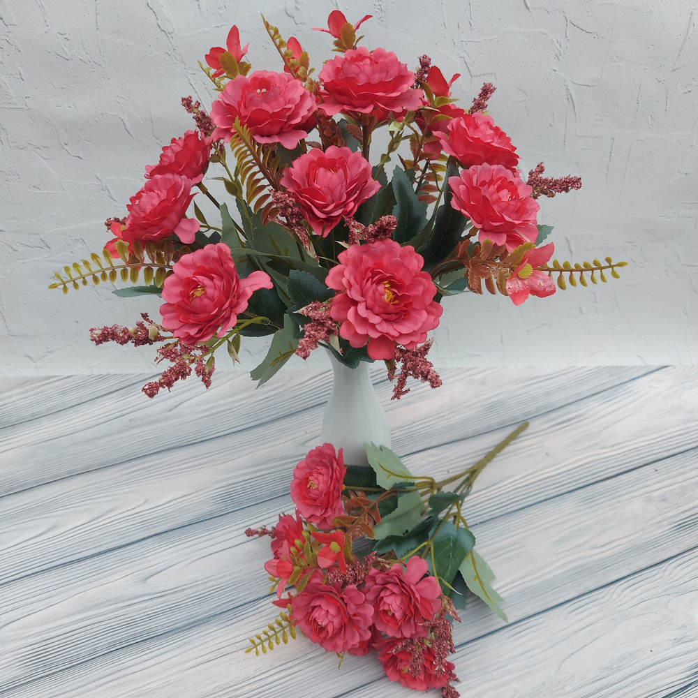 Купить Искусственные цветы цинния, камелия красная длинна 32 см 6 ...