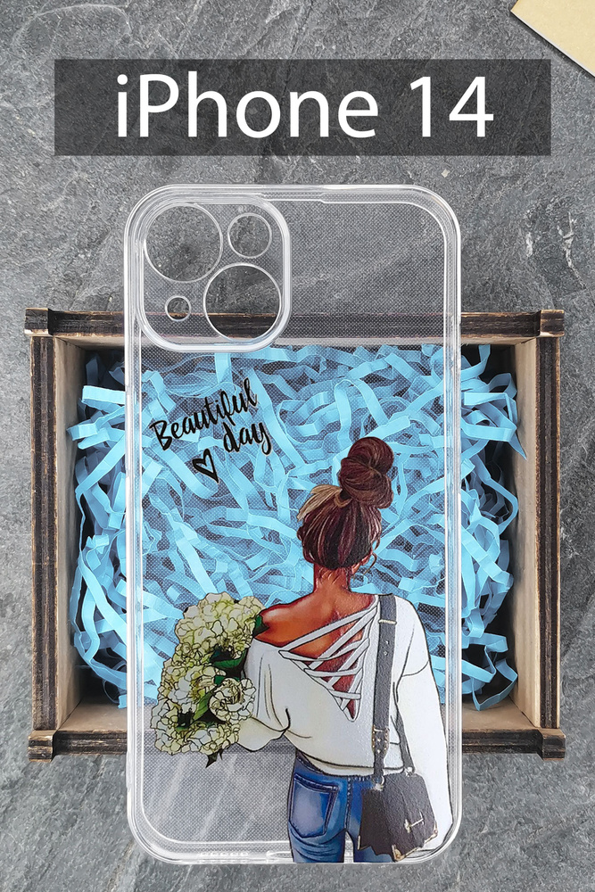 Силиконовый прозрачный чехол Девушка с цветами для iPhone 14 / на Айфон ...