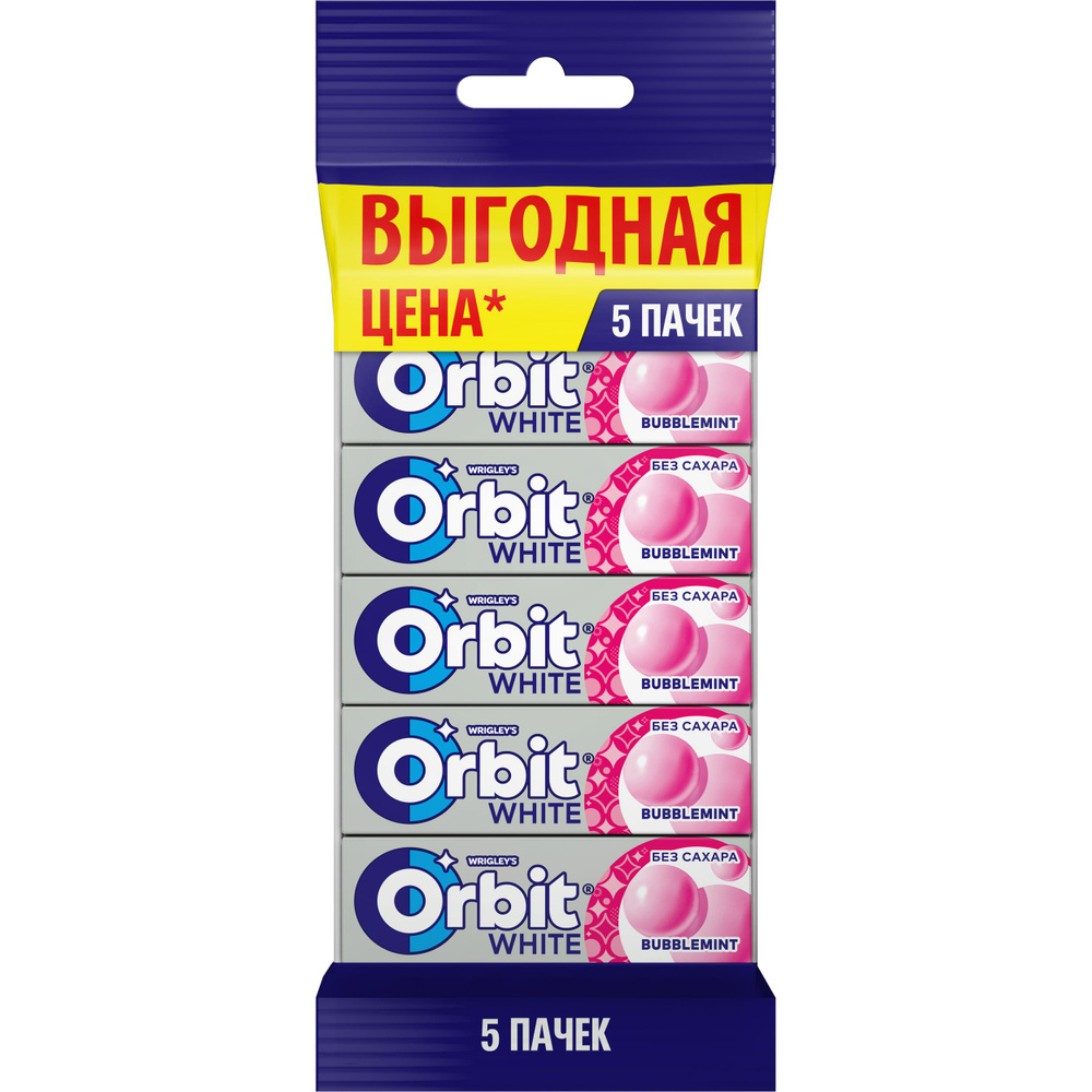 Жевательная резинка Orbit White Bubblemint, без сахара, 5 пачек по 13,6 г  #1