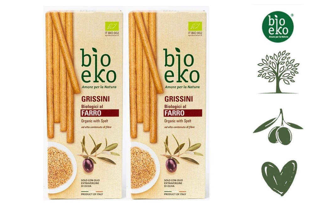 Bio Eko гриссини хлебные палочки из спельтовой муки с оливковым маслом био Италия 2х125 гр.  #1