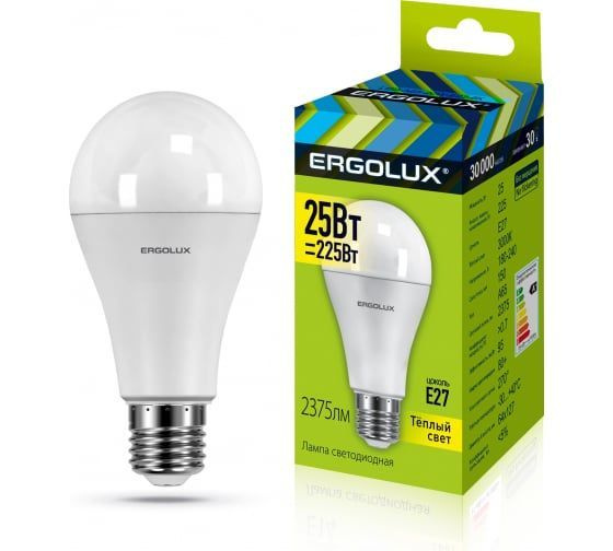 Ergolux Лампочка Лампа светодиодная, Теплый белый свет, E27, 25 Вт, Светодиодная, 1 шт.  #1