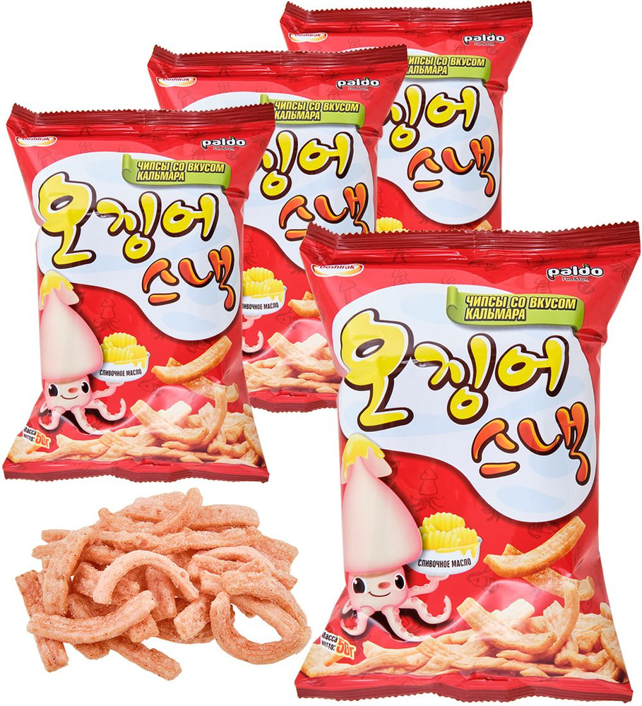 Чипсы ''Doshirak'' со вкусом кальмара, 4шт х 50г, Корея #1