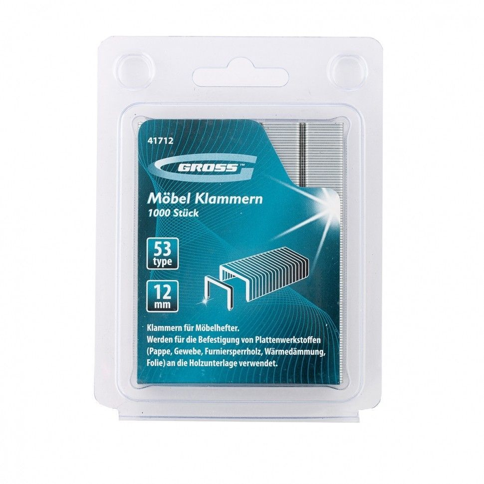 Скобы 12 мм для мебельного степлера, усиленные, тип 53, 1000 шт Gross ...