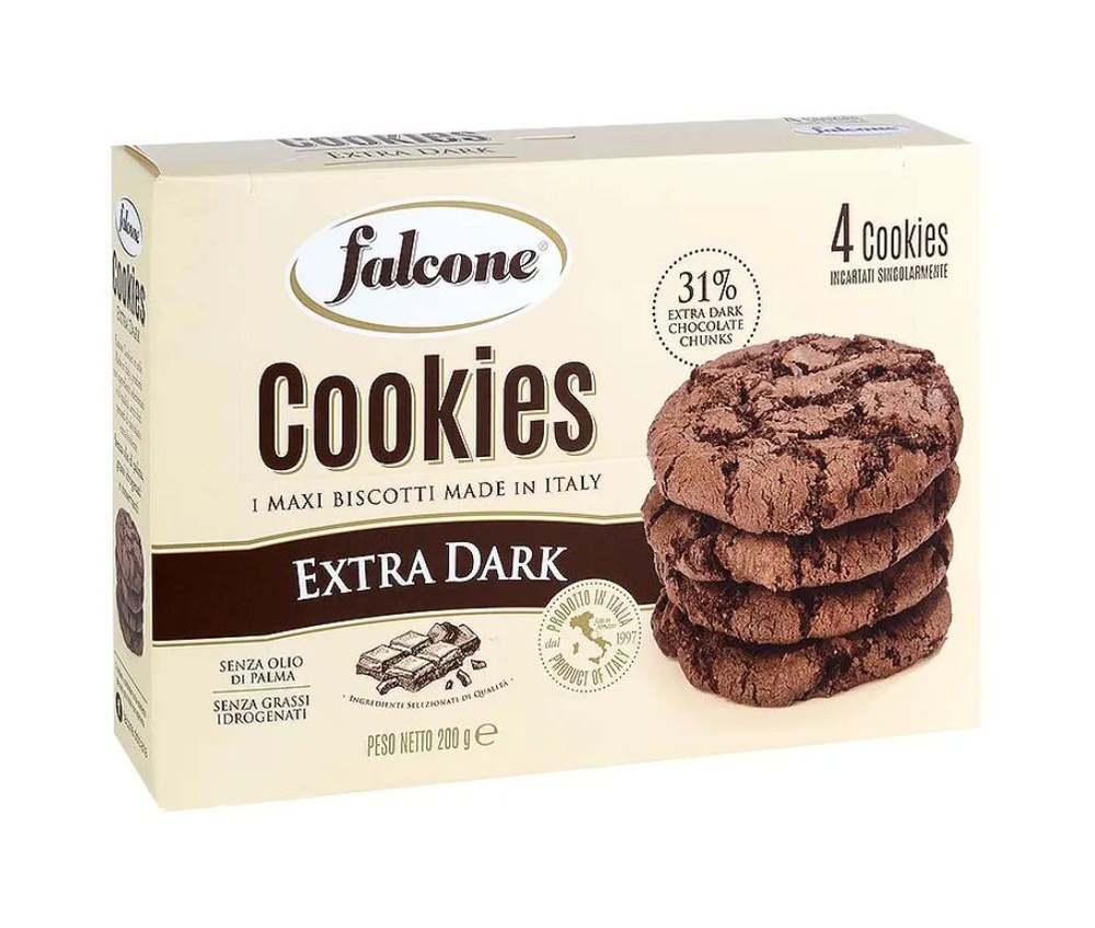 Печенье сахарное Falcone Cookies Extra Dark, с темным шоколадом, 200 г,  Италия