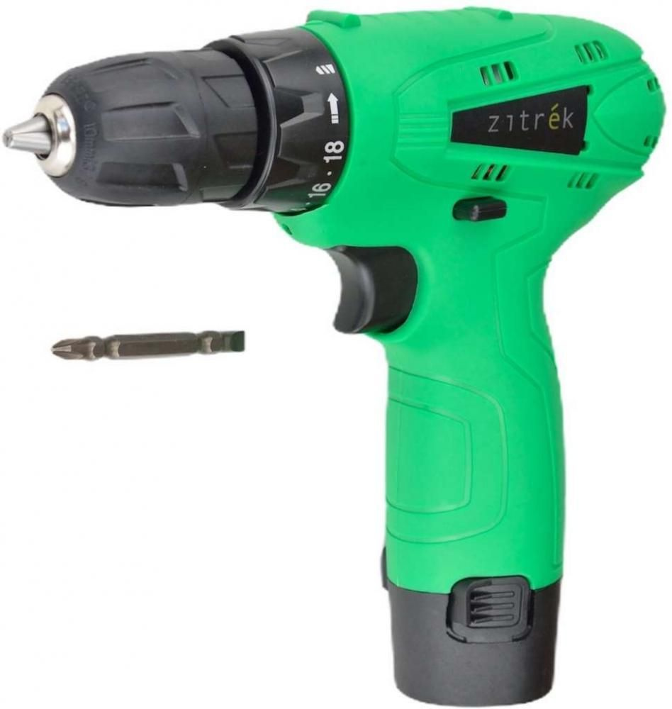 Дрель аккумуляторная Zitrek Green 12 PRO (12В, 2 Li-ion аккумулятора, ЗУ, кейс, гибкий удлинитель,сверла, #1