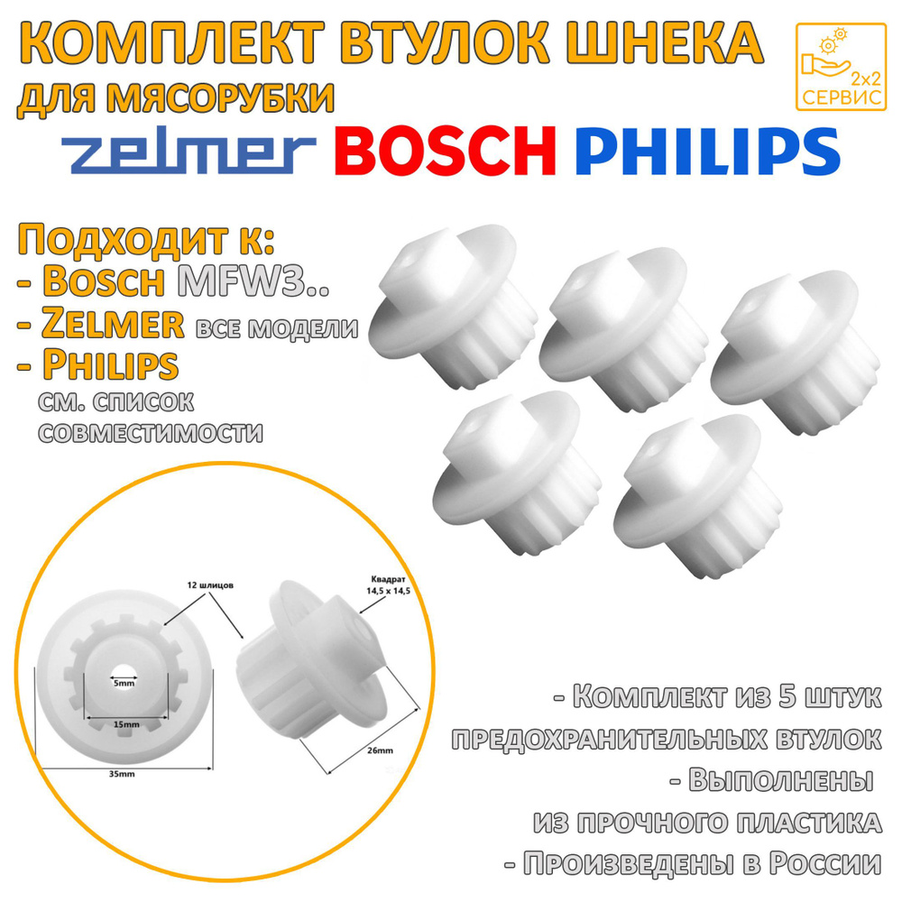 Комплект предохранительных втулок мясорубки Bosch, Zelmer, Philips 756993  #1