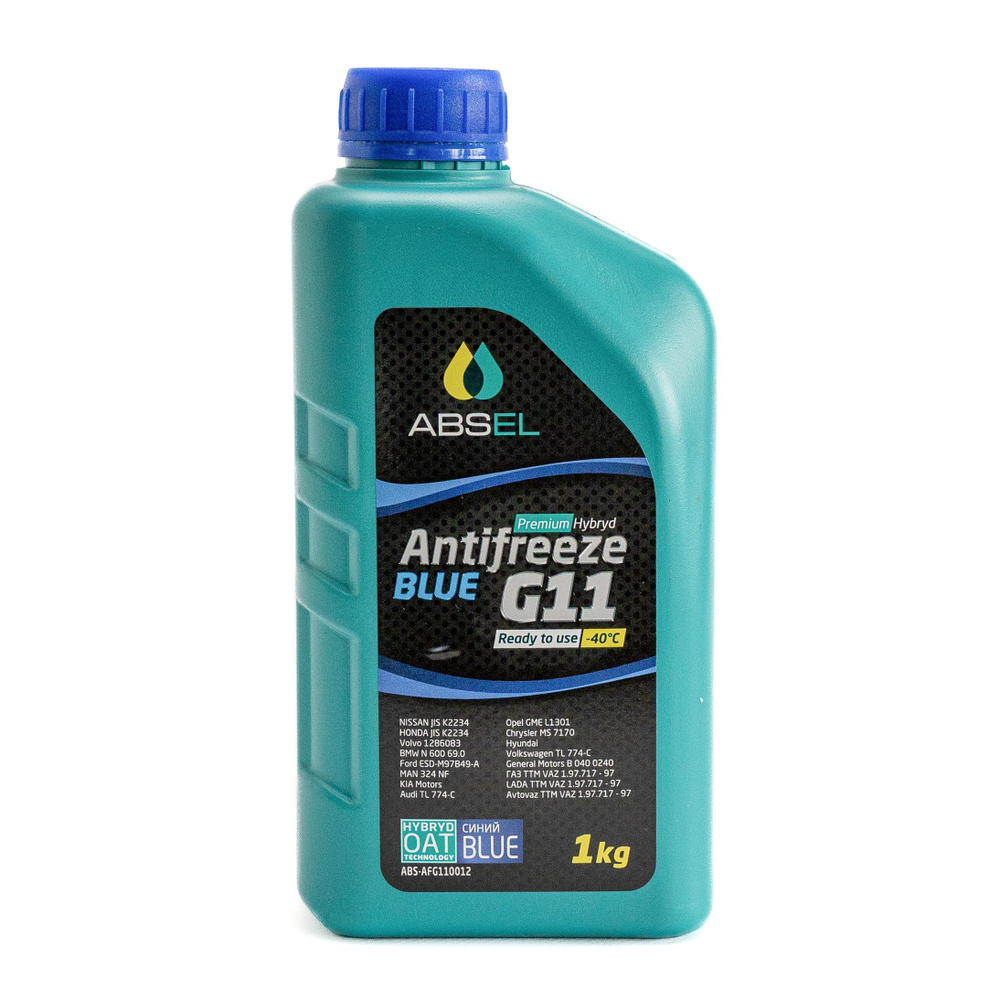 Охлаждающая жидкость ABSEL Антифриз гибридный G11 Синий -40C 1 кг  ANTIFREEZE BLUE ABSAFG110012 28084 ASTM D3306 SAE J1034 1.97.717-97 Audi TL  774-C ...