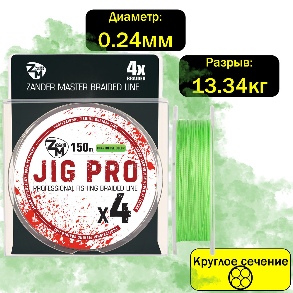 Плетеный шнур плетенка леска для рыбалки ZanderMaster "JIG PRO" 150м шартрез  #1