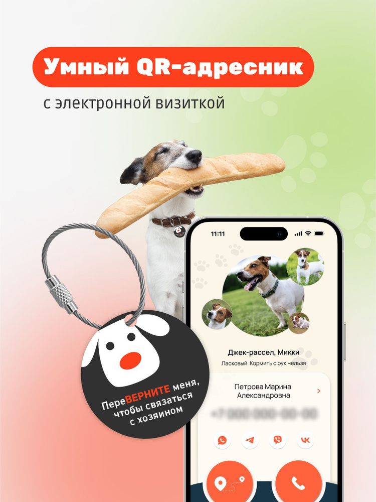 Умный адресник-медальон на ошейник для собаки с QR-кодом, контактами ...