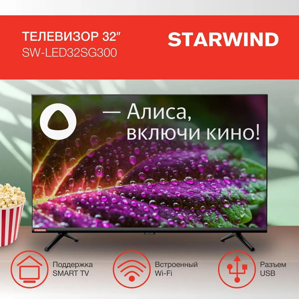 STARWIND Телевизор с Алисой и Wi-Fi SW-LED24SG304 32" HD, черный #1