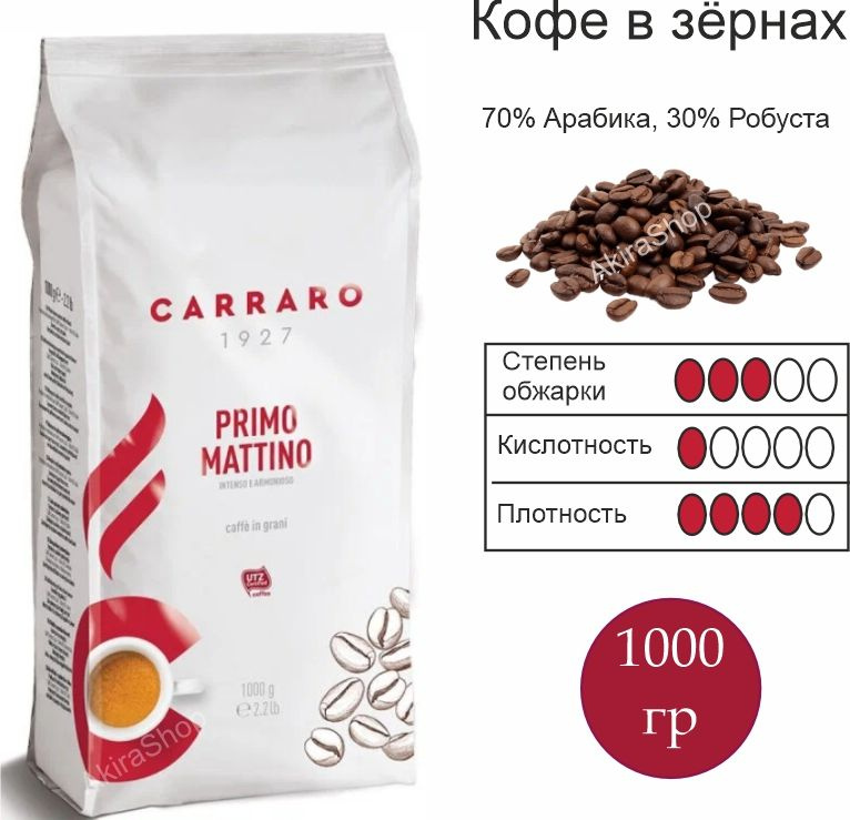 Кофе зерновой Carraro Primo Mattino, 1000 гр. Италия #1