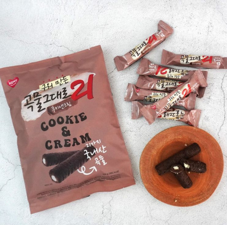 Трубочки 21 злак со вкусом шоколадного печенья 150гр KEMY / Premium Baked Crispy Roll 21  #1