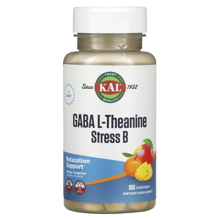 KAL, GABA L-Theanine Stress B, ГАМК л-теанин, вкус манго и танжерина ...