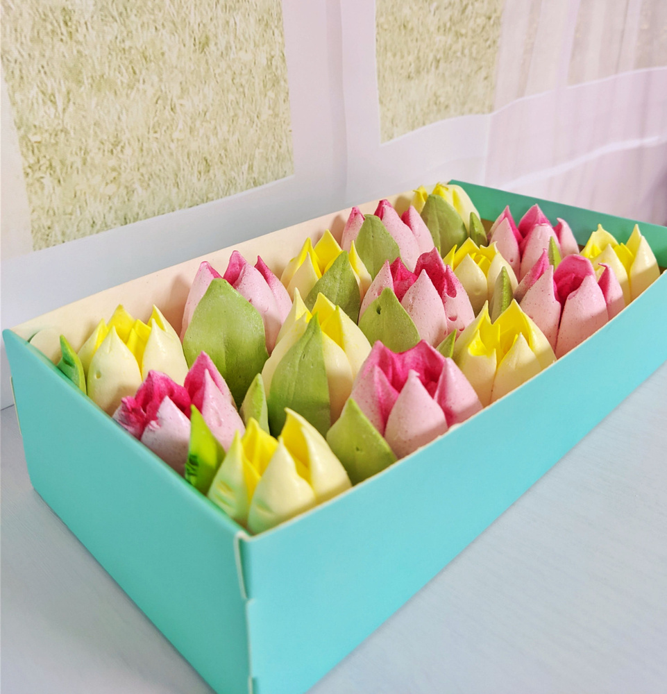 Зефирные цветы ручной работы, тюльпаны из зефира в коробочке, 15 шт  #1