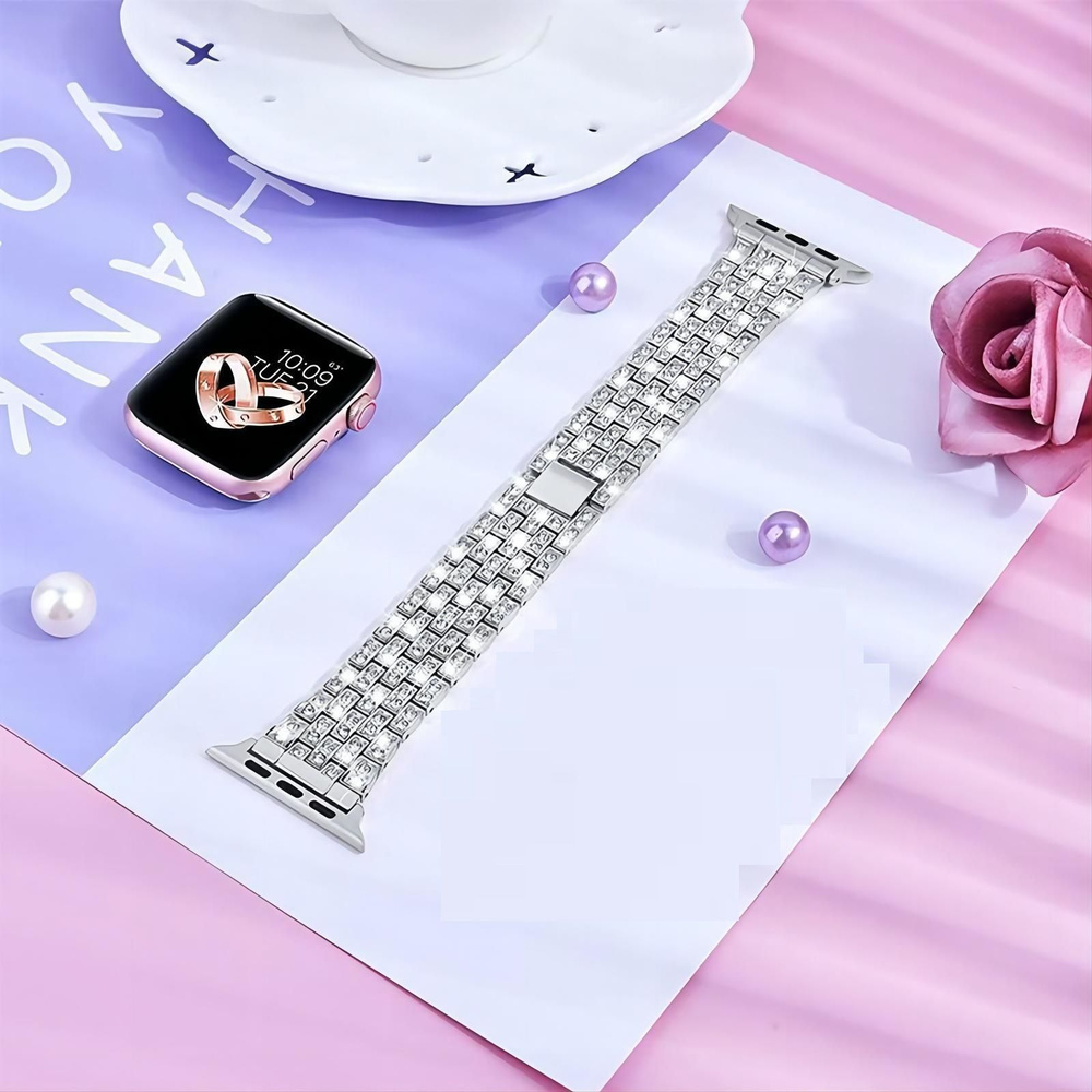 Ремешок для Apple watch со стразами, браслет белое золото, ремешок ...