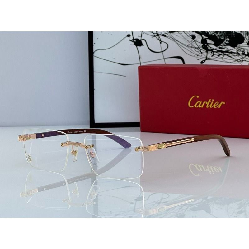 Cartier CT0490O Деревянный стебель безободковые оправы для близорукости ...