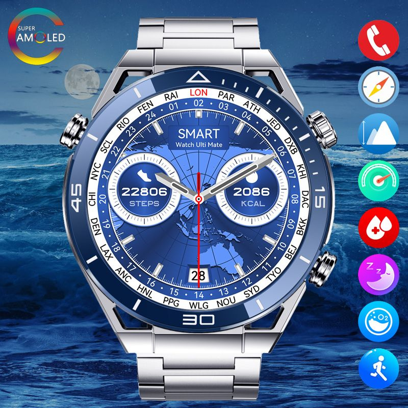 SACOSDING Умные часы Smart Watch X5 Pro Max, Blue silver steel #1