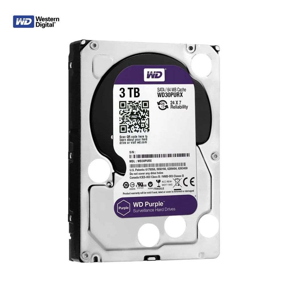 3 ТБ Внутренний жесткий диск Western Digital Purple HDD 3.5" SATA 64MB ...