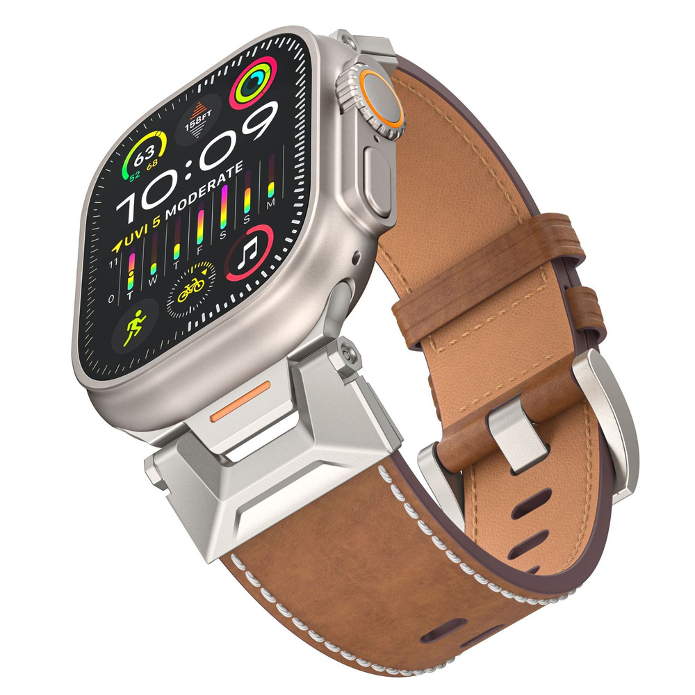 Металлический разъем + кожаный ремешок для Apple watch Ultra 2 49 MM Series...