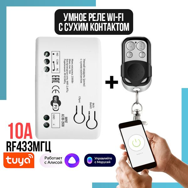 Умный модуль (реле) с сухим контактом и RF433МГц SECTEC + пульт ...