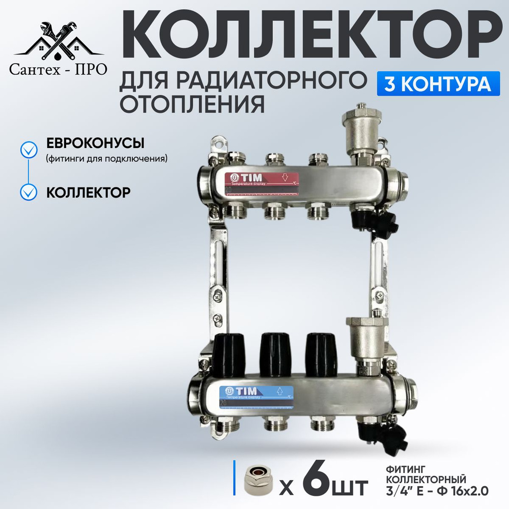 Коллектор без расходомеров, из нержавеющей стали для радиаторного ...