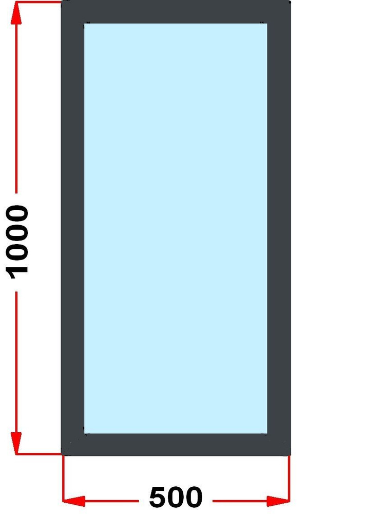 Окно из профиля Grunder 60 мм (1000 x 500) , не открывающееся, стеклопакет 2 стекла, темно-серое снаружи, #1