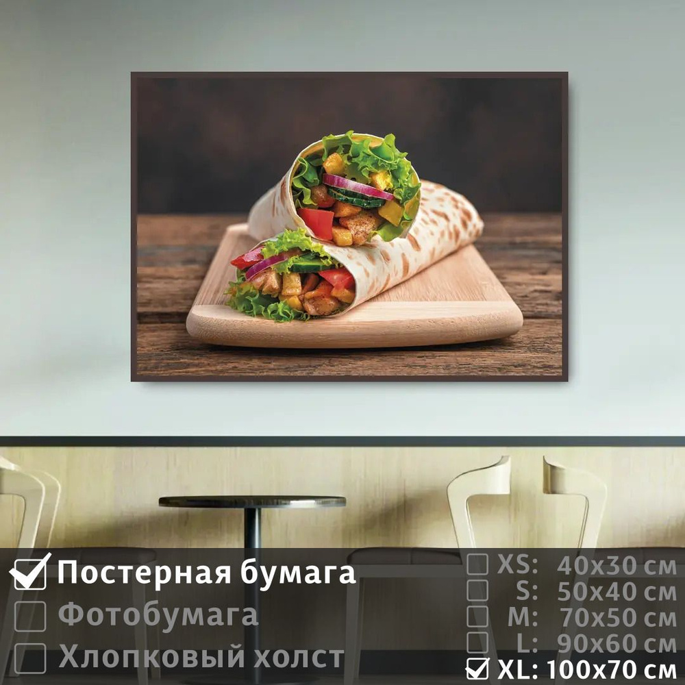 Постер на стену Шаурма Для Кафе 100х70 см ПолиЦентр #1