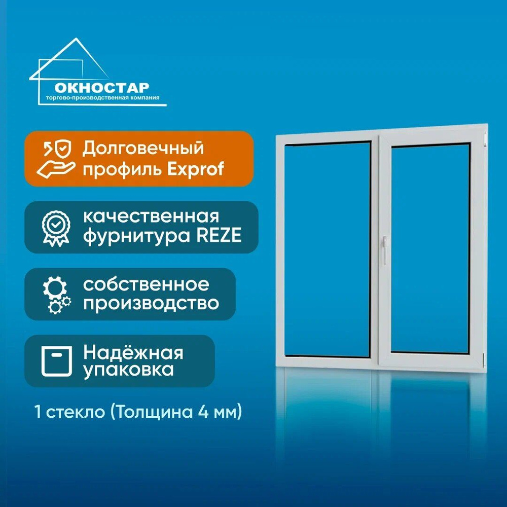 Пластиковое окно ПВХ, 1000х1000 (ВхШ), двустворчатое, глухое левое ...