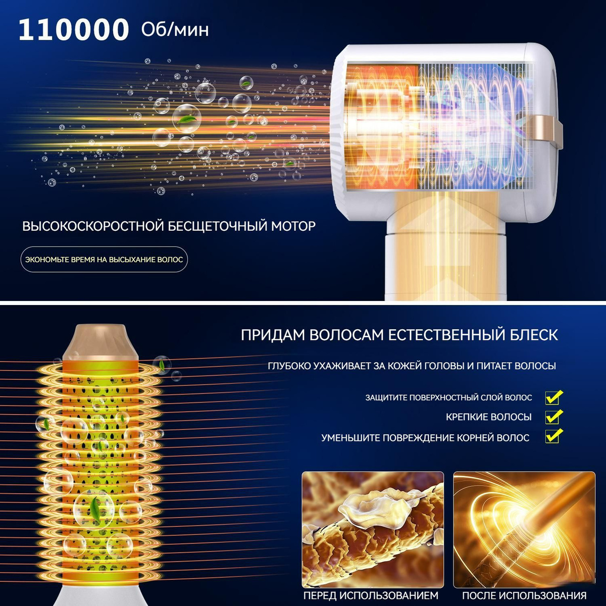 стайлер для волос /фен расческа 7 в 1 / белый - купить с доставкой по ...