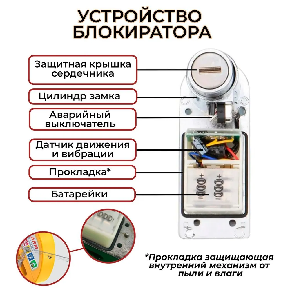 Противоугонный замок на дисковые тормоза AB Auto Butil черный, со звуковой сигнализацией, черный, фото 5
