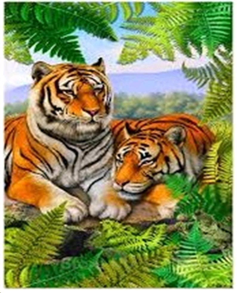 Алмазная мозаика на подрамнике 40x50. Тигры, полное заполнение.
