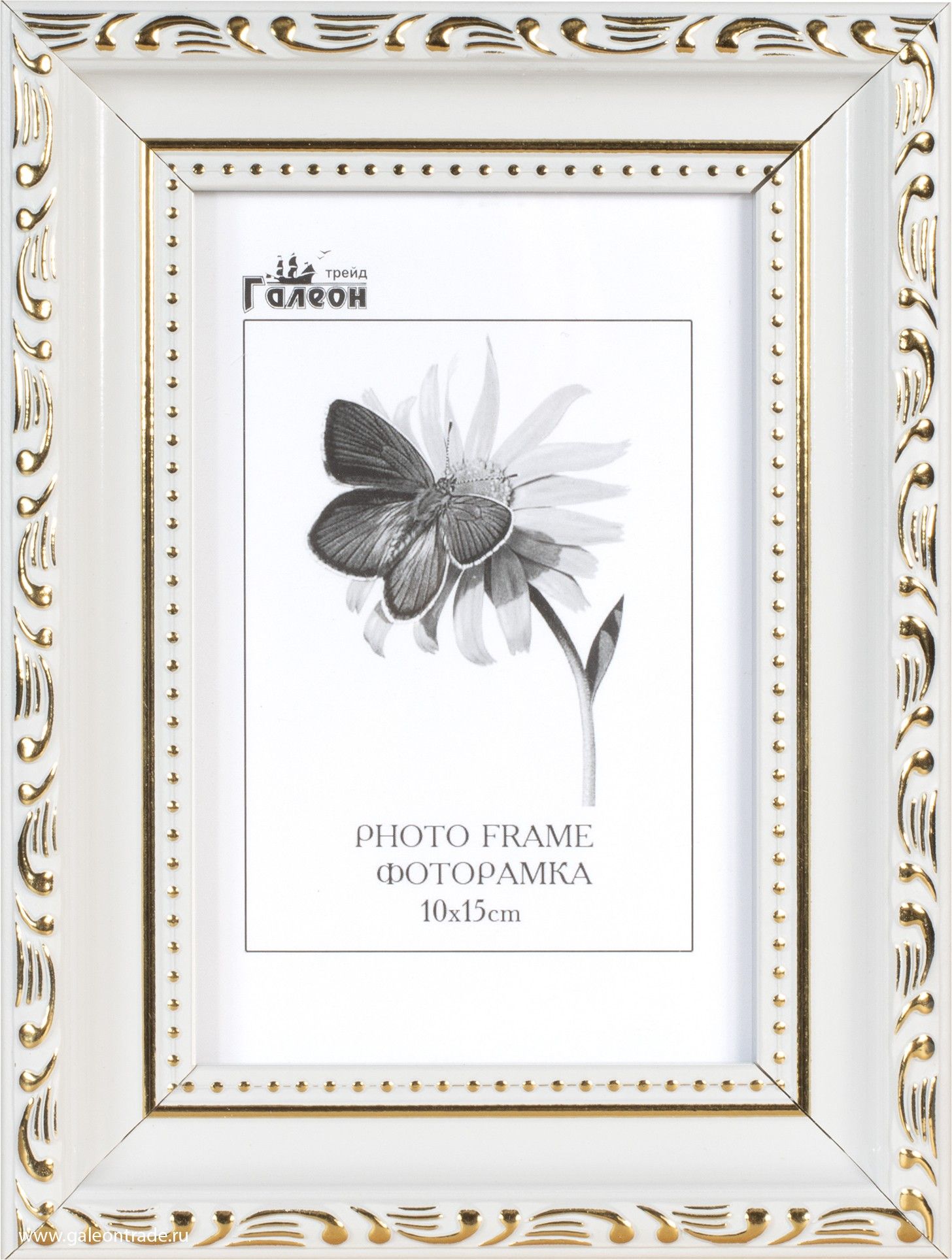 Фоторамка пластиковая 10 х 15 см, белая с золотом Фоторамка пластиковая 10 х 15 см, белая с золотом