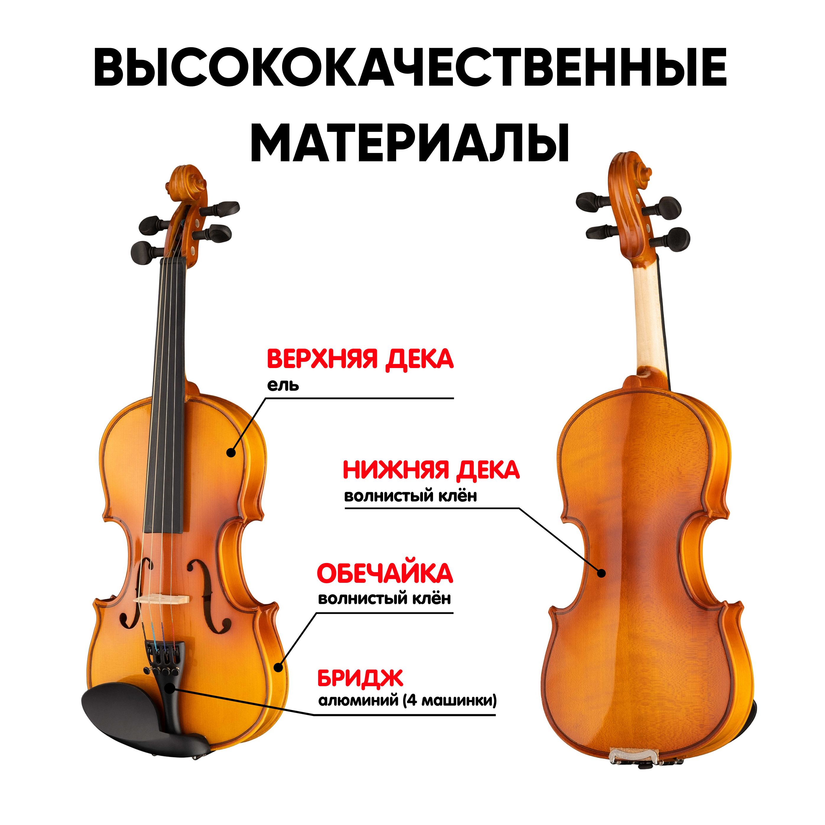 Скрипка 1/8 в футляре со смычком и канифолью / Скрипка с кейсом (чехол ...